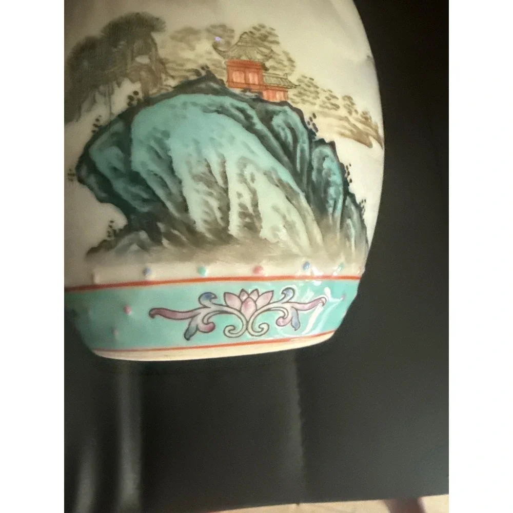 Vintage Jingdezhen Chinese Porcelain Ginger Jar Landscape Pagoda Moriage 06